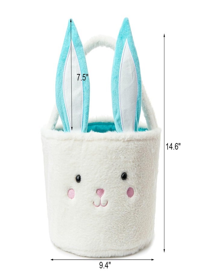 Ouksma Plush Bunny Basket for Easter Fluffy Easter with with Bunny Ears , Easter Egg Hunts Decorations Candy Gifts Storage (Blue White) - Image 5